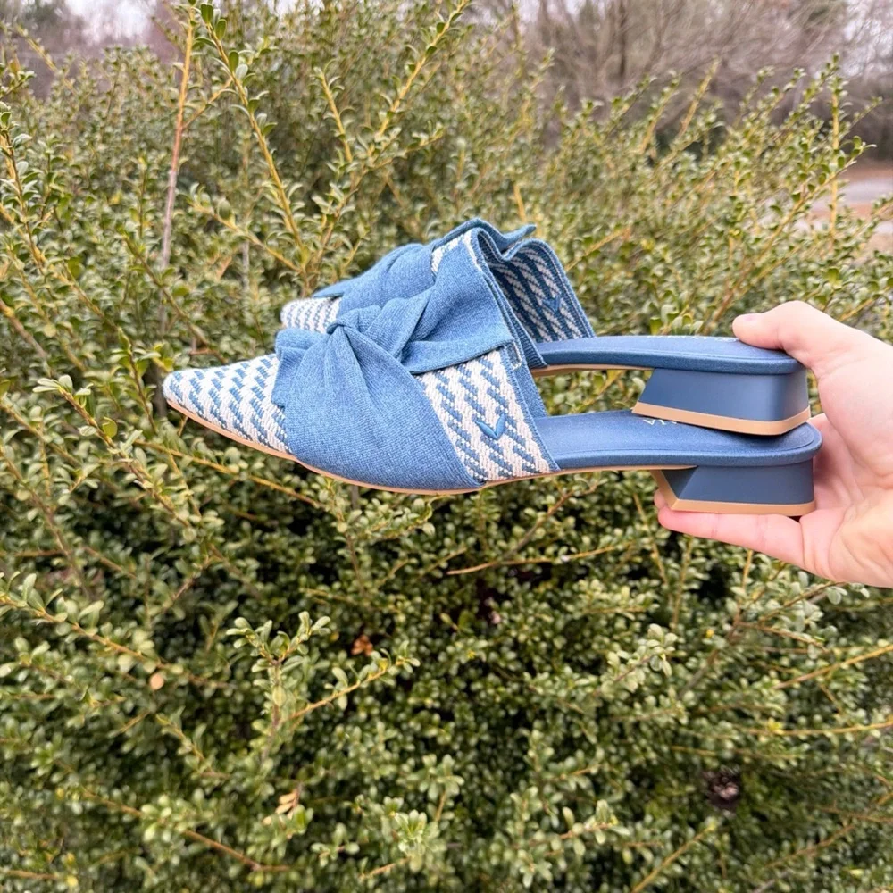 NEW Vivaia Yaffa Pointed Toe Knot Detail Blue Mules Flats Women Size 9 (40) - Picture 8 of 10